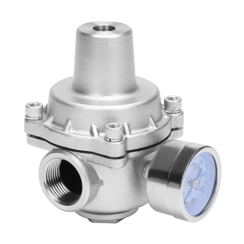 Pressure Regulator Water Valve With Gauge For RV Garden And Air Systems Three Quarters Inch NPT Female Stainless Steel 304 Adjustable Lead Free