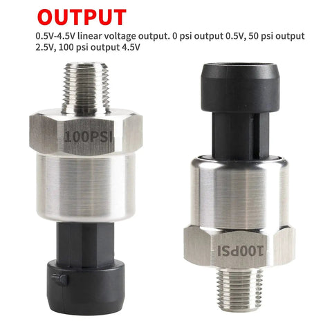 Stainless Steel 316 Pressure Transducer Sensor 100 Psi With 40 Inch Cable And One Eighth Inch NPT Connector Compatible With Oil Fuel Air Water, 0.5 V To 4.5 V Linear Output, High Temperature Resistant, Durable Industrial Gauge Sensor