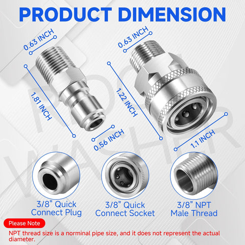 RIDGE WASHER 3/8 inch pressure washer quick connect kit with stainless steel fittings, two pieces