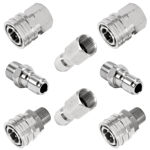 RIDGE WASHER 3/8 in stainless steel pressure washer quick-connect fittings set, 8 pcs with male and female NPT.