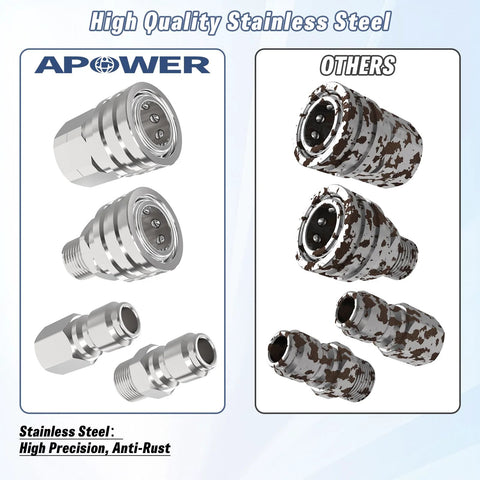 APOWER 3/8 in stainless steel pressure washer quick-connect kit, 8 pcs; male and female fittings