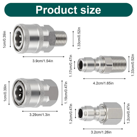 IANFAN 4-set NPT 1/4 in stainless steel pressure washer quick-connect male and female adapters (internal/external threads)