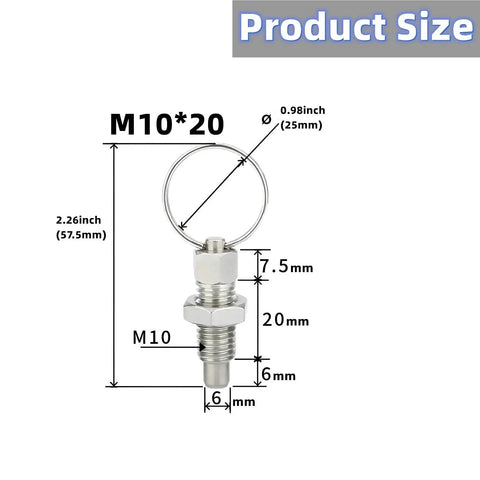 Beefy Heavy Duty Stainless Steel Pull Ring Indexing Plungers Set Of 4 M10 Retractable Spring Loaded Plungers Size Diagram