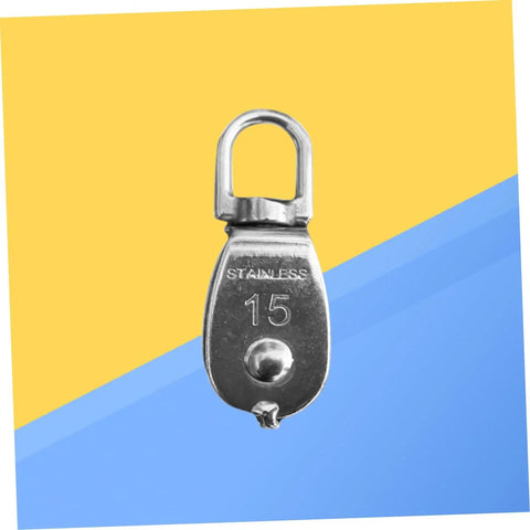 Front view of 35kg Stainless Steel Pulley Single Sheaved Capacity Movable Pulley Block Wheel Swivel showing 15mm stainless steel wheel.