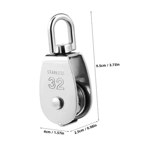 Single piece of 3pcs Stainless Steel Pulley Single Block Heavy Duty Cable Pulley for Rope Swivel Roller with dimensions