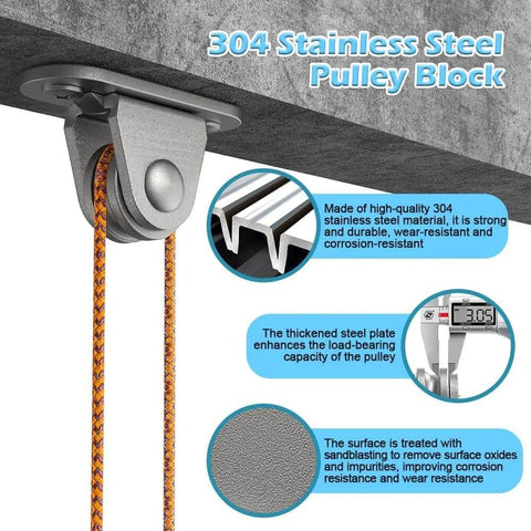 Small Pulley Block, 4 Pack 304 Stainless Steel Pulley Wheel with Ball Bearings and Mounting Screws for Rope, Sun Shade Sails.