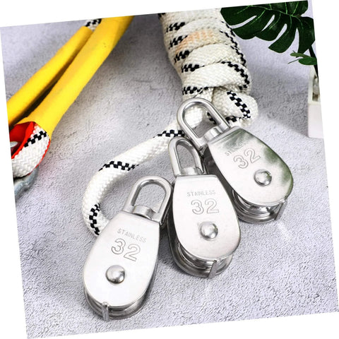 3pcs Stainless Steel Pulley Single Block Lifting Pulley Heavy Duty Cable Pulley Roller for Rope Rigging Block
