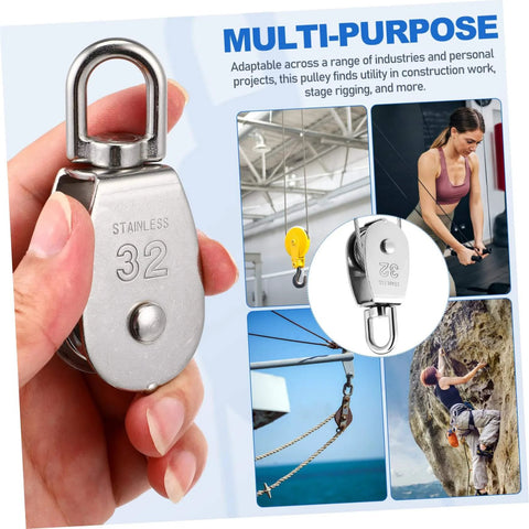 3pcs Stainless Steel Pulley Single Block Lifting Pulley Heavy Duty Cable Pulley Roller for Rope Rigging Block handheld view