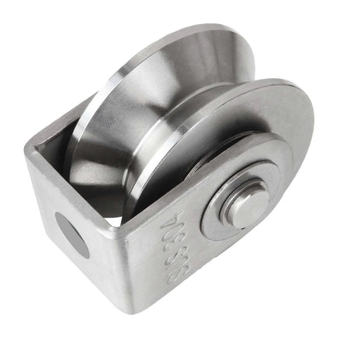 2PCS V Type Pulley Roller 304 Stainless Steel Pulley Block Duplex Bearing Super Silent Heavy Duty Grooved Wheel in close-up view