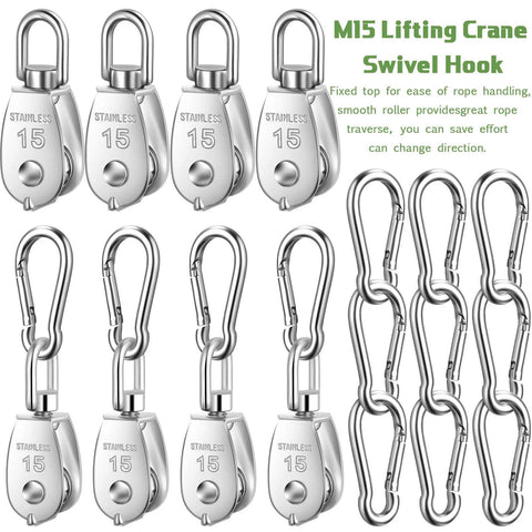 30 Pcs Single Pulley Block System 304 Stainless Steel Pulley Wheel Hanging Wire Towing Wheel with 30 Pcs Spring Snap Hook