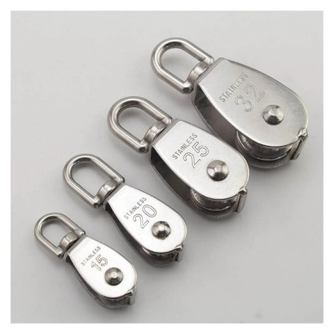 Four stainless steel pulleys, including Stainless Steel Pulley M25 Single Wheel Swivel Lifting Rope Pulley Set Lifting Wheel Tools Crank Pulley(M25).