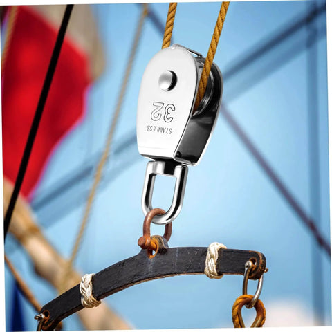 3pcs Stainless Steel Pulley Heavy Duty Single Block Swivel Cable Pulley for Lifting and Rigging Applications installed