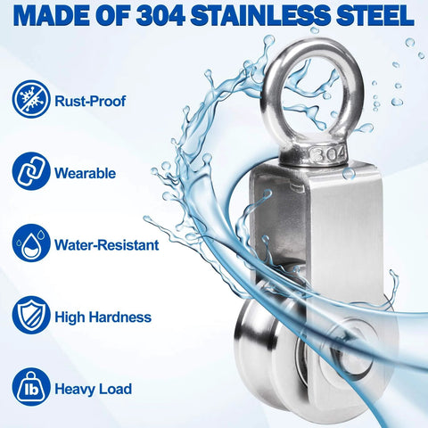 Cable Pulley Wheel Stainless Steel, M34 Single Pulley Snatch Block, Heavy Duty, 304 stainless steel features, with water splash.