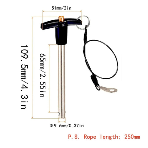 Stainless Steel 304 Push-Button Quick Release Pin T Handle Lock Pins, Pin Dia 3/8IN(9.6MM).Usage Length 65MM(2.55in) with Lanyard Cable