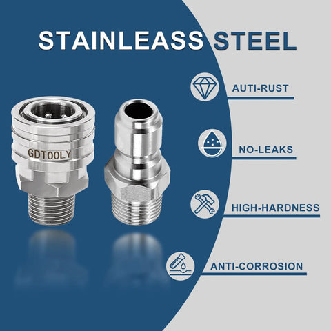Pressure washer quick-connect kit, 3/8 in stainless steel fittings, female and male adapters, 4-piece set