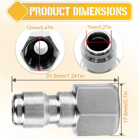 Two-piece Amazon stainless steel pressure washer quick-connect; 1/4 inch or 3/8 inch male plugs with female NPT fittings.