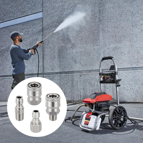 Pressure washer quick-connect fittings, IANFAN 4-set, 1/4 in stainless steel with male and female plugs.