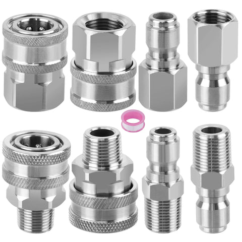 8-piece Ailbiuko stainless steel 3/8 in pressure washer quick-connect fittings, male/female, BISS, by Amazon