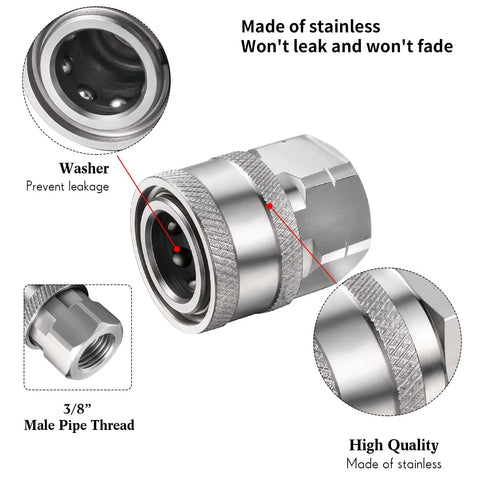 Shimeyao pressure washer quick-connect coupler with 1/4 NPT internal thread, stainless steel, male & female fittings