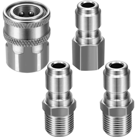 4-piece stainless steel NPT 3/8 in quick-connect adapters set with male nipples and a female plug