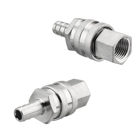 Stainless Steel Quick Disconnect Set For Wort Brewing Gear, 1/2 Inch NPT Female And 1/2 Inch Barb, Food Grade Silicone O-Rings