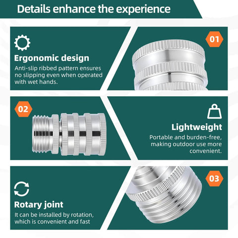 Details of the Heavy Duty Three Quarter Inch Garden Hose Quick Disconnect Set, 2025 Upgraded Stainless Steel Quick Release Connectors