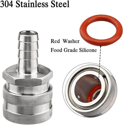 Stainless Steel Quick Disconnect Set For Wort Brewing Gear, 1/2 Inch NPT Female And 1/2 Inch Barb, Food Grade Silicone O-Rings