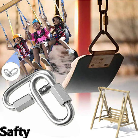 Heavy Duty Quick Link 304 Stainless Steel D Shape Locking Carabiner in use with swings for camping and pet gear, 10 pack M6.