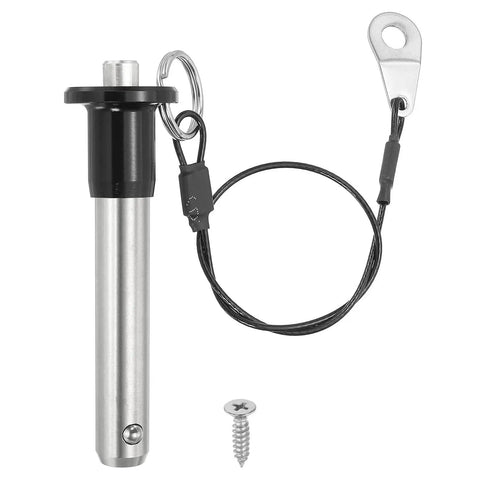1/2 Inch Diameter 304 Stainless Steel Quick Release Pin with 2 Inch Usable Length, lanyard cable and M5 screw visible