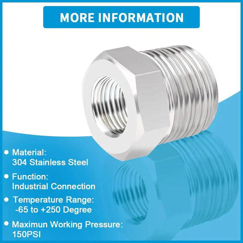 Stainless Steel Reducer Bushing One Inch Male NPT To Three Quarter Inch Female NPT Reducing Pipe Fitting Pack Of Two
