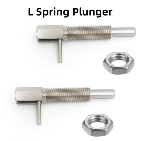 Retractable Indexing Plunger Pin Set In M10 Stainless Steel, 4 Pieces, L-shaped handle with nuts, spring loaded, for machinery use