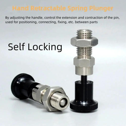 Two Pack Stainless Steel Push Fit Ball Nose Spring Plungers with Self Locking Knob, Retractable Indexing Plungers, M8 Thread