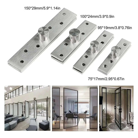 Variety of 2.9 Inch Stainless Steel Hidden Door Hinges Set of 2 With 360 Degree Rotation For Smooth Revolving Doors shown in multiple sizes.