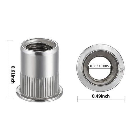 Rivet Nut 1/4 20 UNC Stainless Steel 304 100 Pcs Flat Head Rivnut Threaded Insert Knurled Body For Metal Sheets And Pipes
