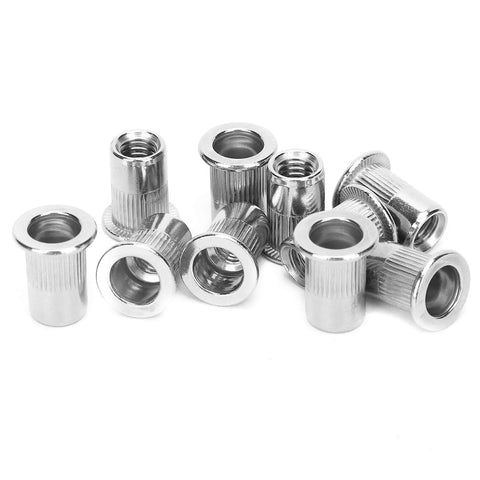 50 Piece Blind Riveting Nuts Set Stainless Steel M6 Threaded Inserts Ribbed Nutserts With Back Flange for Secure Fastening