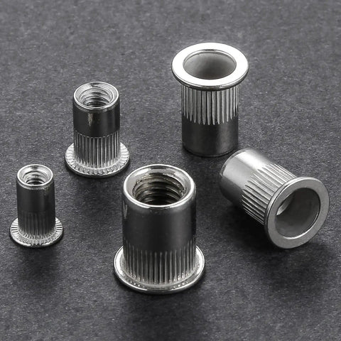 Rivet Nut 1/4 20 UNC Stainless Steel 304 100 Pcs Flat Head Rivnut Threaded Insert Knurled Body For Metal Sheets And Pipes