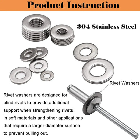 304 stainless steel rivet washers and blind rivet from Stainless Steel Washer Set For Blind Rivets 325 Pcs Assortment 3/32 To 1/4 Inch