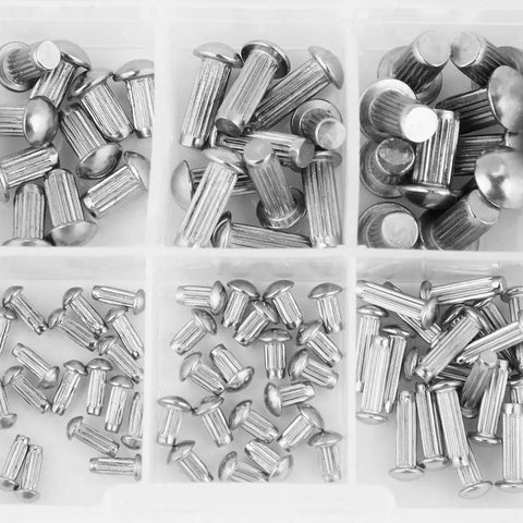 Lightweight Knurled Shank Stainless Steel Rivets Set 160 Pieces in Multiple Sizes in storage box compartments
