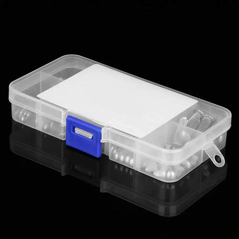 Lightweight Knurled Shank Stainless Steel Rivets Set 160 Pieces in clear plastic box on black background