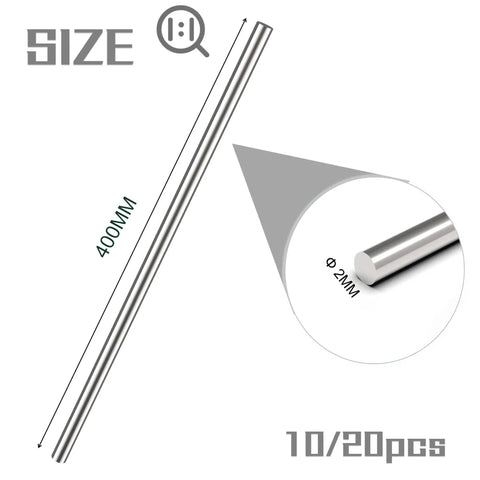 Diagram of Premium Stainless Steel Round Rods 2mm By 400mm Set Of 10 For DIYers And Makers 304 Stainless Steel Solid Shaft Rods
