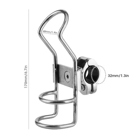 Stainless steel fishing rod rack with 32mm clamp and 360-degree rail mount