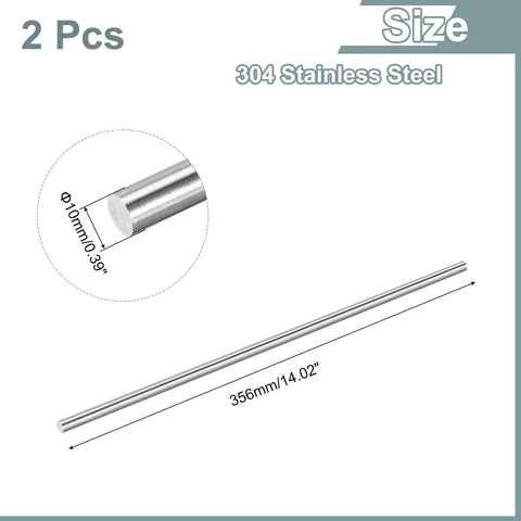 Durable 304 Stainless Steel Round Rods 10mm x 356mm Pack of 2 for Model Making and DIY Projects Lathe Work Heavy Duty Metal Craft