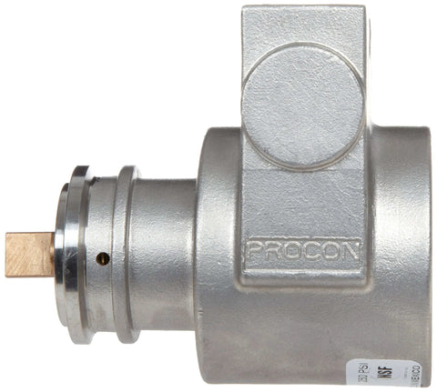 Side view of Procon 115B190F31BA Stainless Steel Rotary Vane Pump, 1/2" NPTF, 210 GPH, showing metal casing and connector.