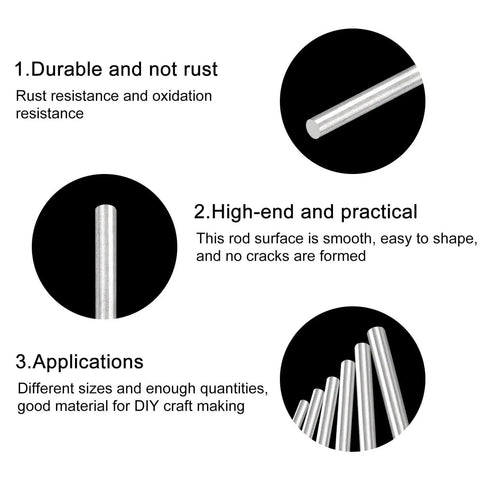 Beefy Pro Grade 304 Stainless Steel Round Rods 3.5mm X 400mm Solid Shaft Rods shown with durability and application details.