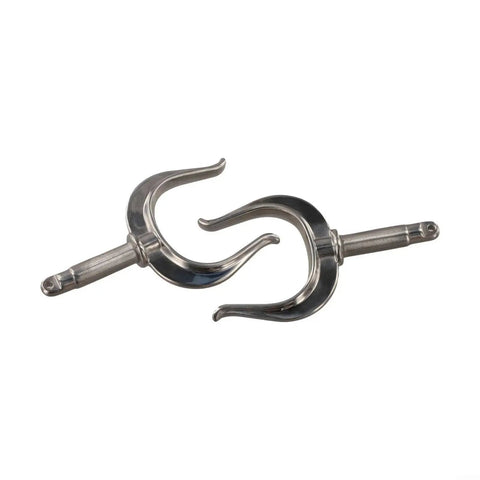 Front view of two 316 stainless steel rowlocks for side-mount rowboat or dinghy, with mounting shafts