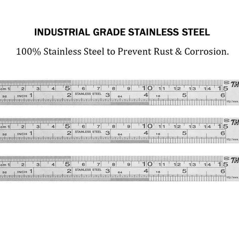 Stainless Steel Ruler Metal Straight Edge 6 Inch Ruler Set 12 Pack Durable Non Bendable Rust Resistant Safety Edge 0.9mm Thick