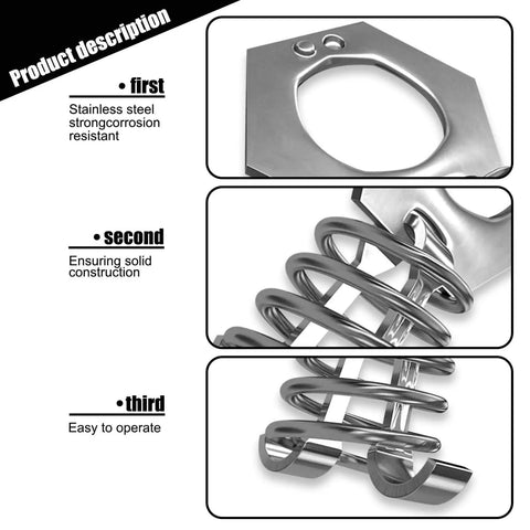 Close-up of RV Water Heater Twist Cam Lock With Hook Fastener Parts showing stainless steel construction and spring mechanism.