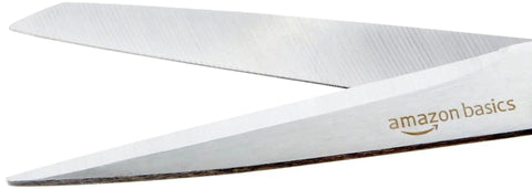 Close-up of stainless steel scissors with PVD-coated blades, part of a 3-pack multipurpose office and craft shears for superior cutting power.