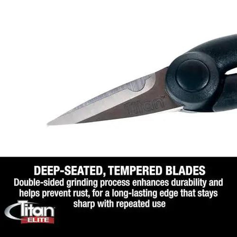 Heavy Duty 5.5 Inch Stainless Steel Scissors With Power Notch For Precision Cutting, close-up of tempered steel blades with ergonomic grip