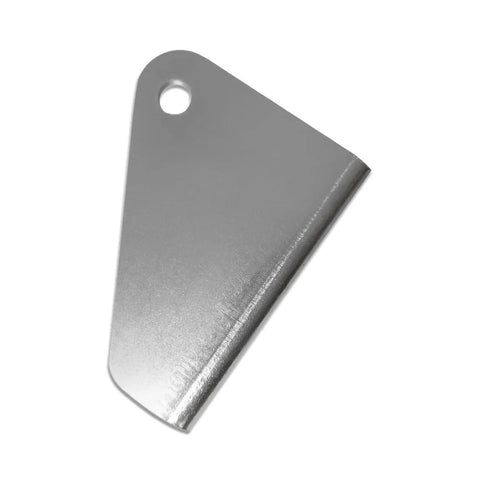 Universal linear actuator mounting bracket, silver metal plate with a rounded top mounting hole